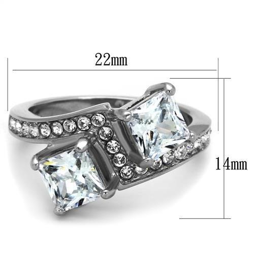 TK2113 - High polished (no plating) Stainless Steel Ring with AAA Grade CZ  in Clear