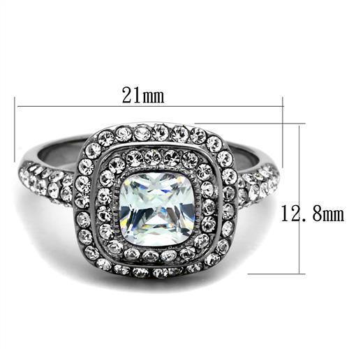 TK2114 - High polished (no plating) Stainless Steel Ring with AAA Grade CZ  in Clear