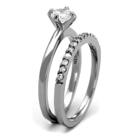 TK2115 - High polished (no plating) Stainless Steel Ring with AAA Grade CZ  in Clear