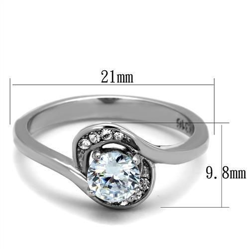 TK2116 - High polished (no plating) Stainless Steel Ring with AAA Grade CZ  in Clear