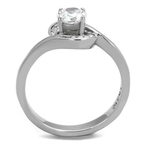 TK2116 - High polished (no plating) Stainless Steel Ring with AAA Grade CZ  in Clear