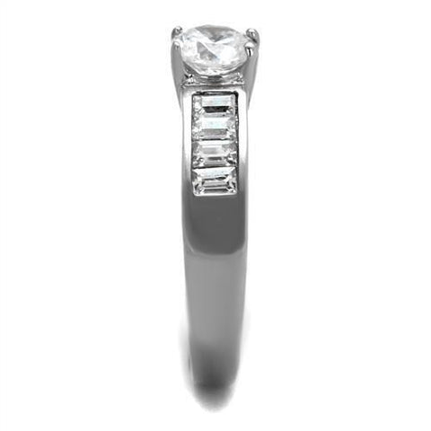 TK2117 - High polished (no plating) Stainless Steel Ring with AAA Grade CZ  in Clear