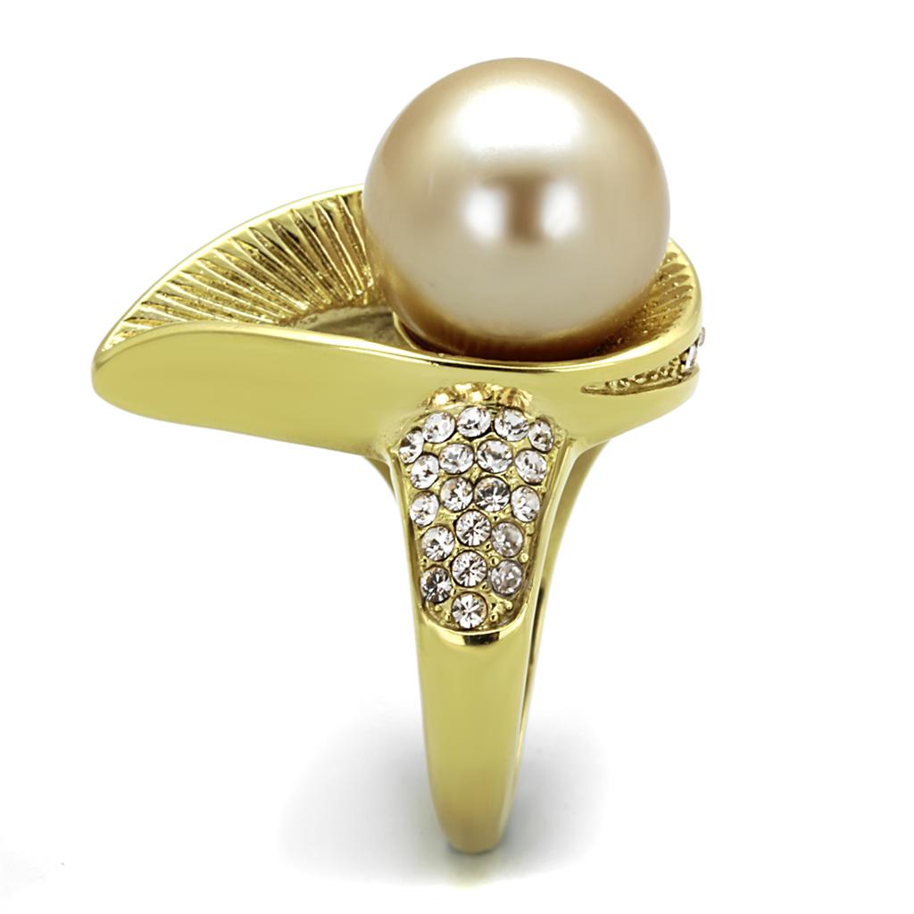 TK2131 - IP Gold(Ion Plating) Stainless Steel Ring with Synthetic Pearl in Champagne