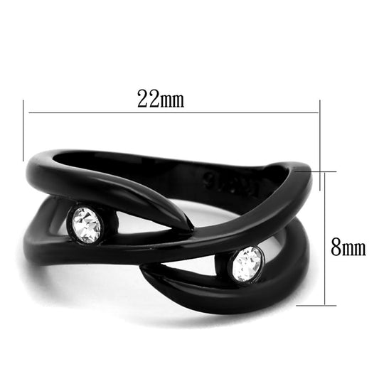 TK2137 - IP Black(Ion Plating) Stainless Steel Ring with Top Grade Crystal  in Clear