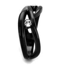 TK2137 - IP Black(Ion Plating) Stainless Steel Ring with Top Grade Crystal  in Clear