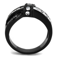 TK2139 - IP Black(Ion Plating) Stainless Steel Ring with AAA Grade CZ  in Clear