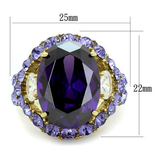 TK2160 - IP Gold(Ion Plating) Stainless Steel Ring with AAA Grade CZ  in Amethyst