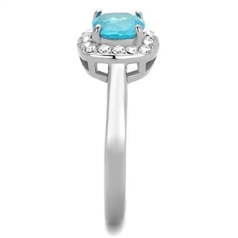 TK2161 - High polished (no plating) Stainless Steel Ring with Synthetic Synthetic Glass in Sea Blue