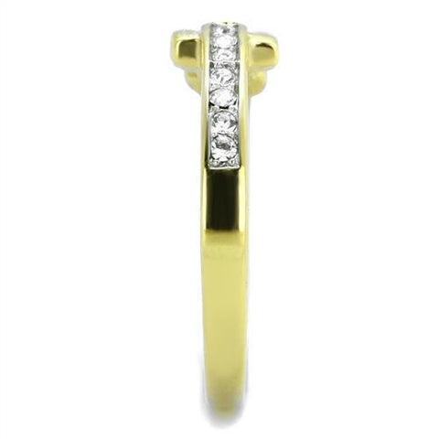 TK2164 - Two-Tone IP Gold (Ion Plating) Stainless Steel Ring with Top Grade Crystal  in Clear