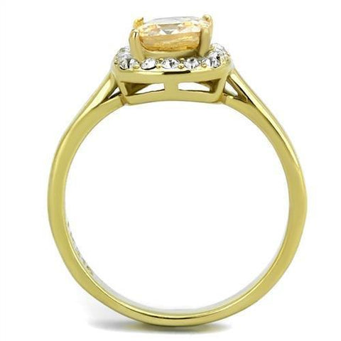 TK2173 - IP Gold(Ion Plating) Stainless Steel Ring with AAA Grade CZ  in Champagne