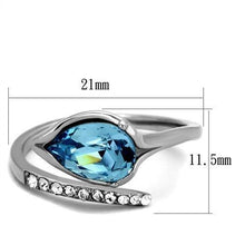 TK2174 - High polished (no plating) Stainless Steel Ring with Top Grade Crystal  in Sea Blue