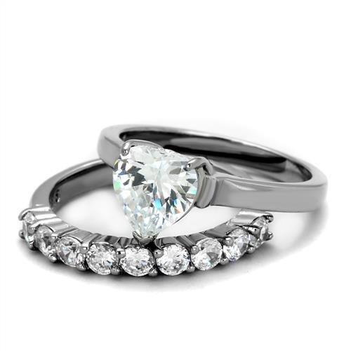 TK2176 - High polished (no plating) Stainless Steel Ring with AAA Grade CZ  in Clear