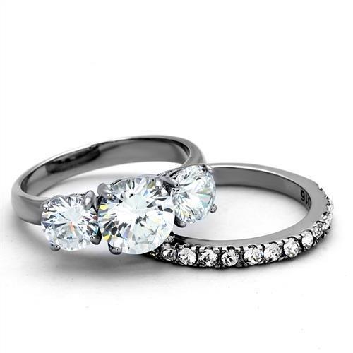 TK2177 - High polished (no plating) Stainless Steel Ring with AAA Grade CZ  in Clear