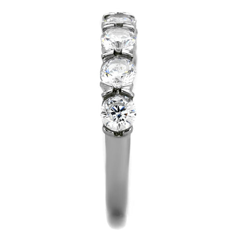 TK2182 - High polished (no plating) Stainless Steel Ring with AAA Grade CZ  in Clear