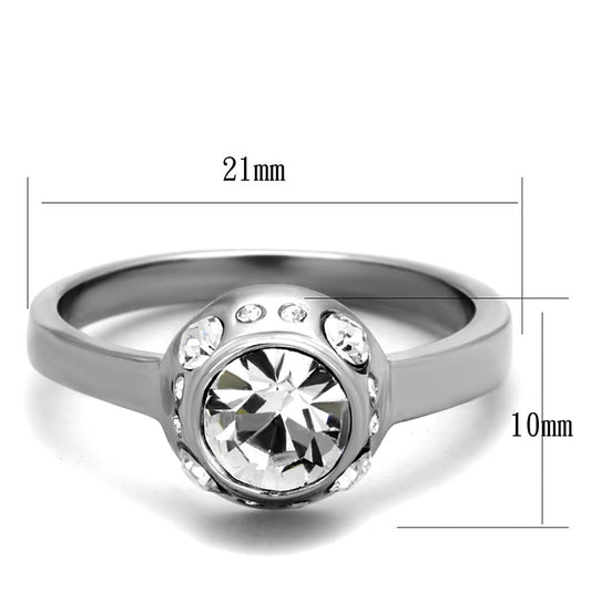 TK2183 - High polished (no plating) Stainless Steel Ring with Top Grade Crystal  in Clear