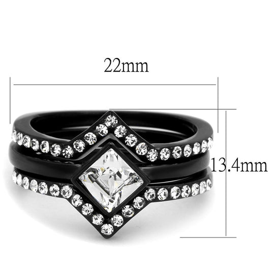 TK2185 - IP Black(Ion Plating) Stainless Steel Ring with Top Grade Crystal  in Clear