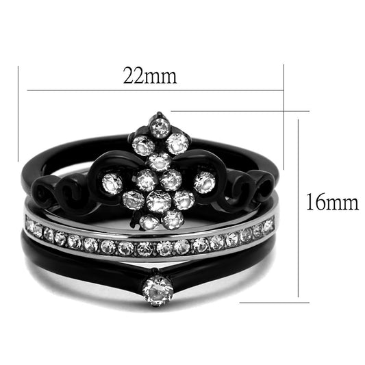 TK2187 - Two-Tone IP Black Stainless Steel Ring with AAA Grade CZ  in Clear