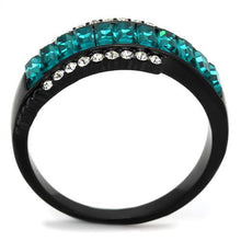 TK2190 - IP Black(Ion Plating) Stainless Steel Ring with Top Grade Crystal  in Blue Zircon