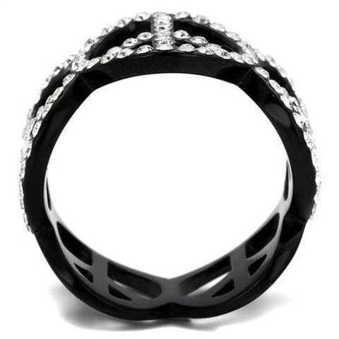 TK2194 - IP Black(Ion Plating) Stainless Steel Ring with Top Grade Crystal  in Clear