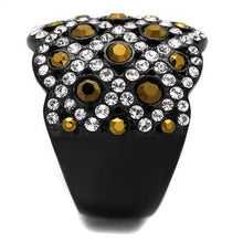 TK2197 - IP Black(Ion Plating) Stainless Steel Ring with Top Grade Crystal  in Metallic Light Gold