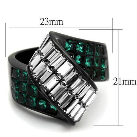 TK2199 - IP Black(Ion Plating) Stainless Steel Ring with Synthetic Synthetic Glass in Blue Zircon