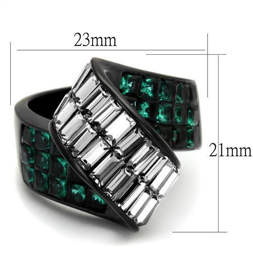 TK2199 - IP Black(Ion Plating) Stainless Steel Ring with Synthetic Synthetic Glass in Blue Zircon