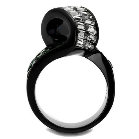 TK2199 - IP Black(Ion Plating) Stainless Steel Ring with Synthetic Synthetic Glass in Blue Zircon