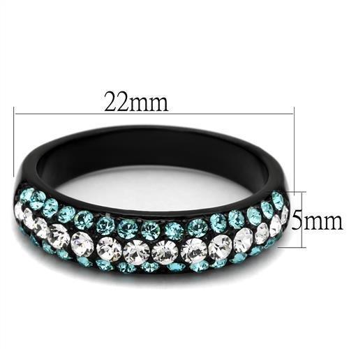 TK2205 - IP Black(Ion Plating) Stainless Steel Ring with Top Grade Crystal  in Sea Blue