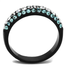 TK2205 - IP Black(Ion Plating) Stainless Steel Ring with Top Grade Crystal  in Sea Blue