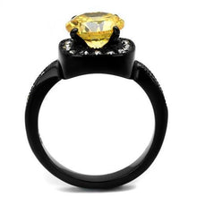 TK2208 - IP Black(Ion Plating) Stainless Steel Ring with AAA Grade CZ  in Topaz