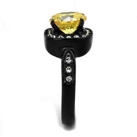 TK2208 - IP Black(Ion Plating) Stainless Steel Ring with AAA Grade CZ  in Topaz