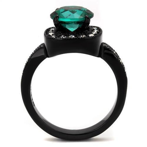 TK2209 - IP Black(Ion Plating) Stainless Steel Ring with Synthetic Synthetic Glass in Blue Zircon