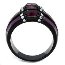 TK2213 - IP Black(Ion Plating) Stainless Steel Ring with Top Grade Crystal  in Amethyst