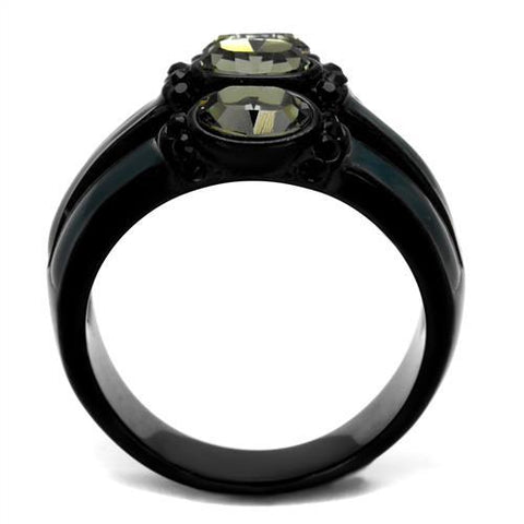 TK2214 - IP Black(Ion Plating) Stainless Steel Ring with Top Grade Crystal  in Black Diamond