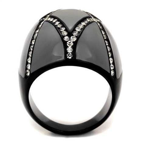 TK2216 - IP Black(Ion Plating) Stainless Steel Ring with Top Grade Crystal  in Clear