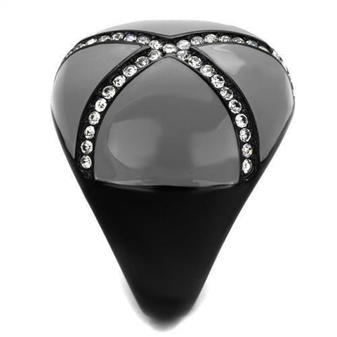 TK2216 - IP Black(Ion Plating) Stainless Steel Ring with Top Grade Crystal  in Clear