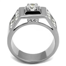 TK2220 - High polished (no plating) Stainless Steel Ring with AAA Grade CZ  in Clear