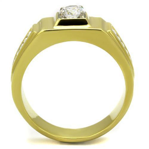 TK2222 - Two-Tone IP Gold (Ion Plating) Stainless Steel Ring with AAA Grade CZ  in Clear