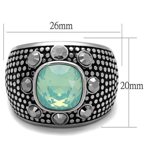 TK2223 - High polished (no plating) Stainless Steel Ring with Top Grade Crystal  in Fireopal