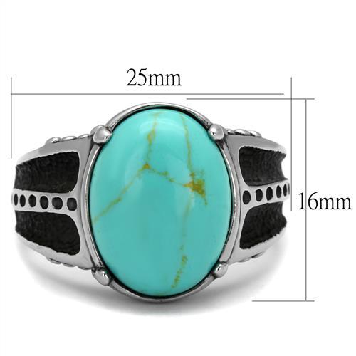 TK2228 - High polished (no plating) Stainless Steel Ring with Synthetic Turquoise in Turquoise