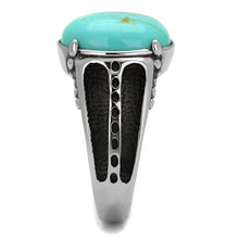 TK2228 - High polished (no plating) Stainless Steel Ring with Synthetic Turquoise in Turquoise