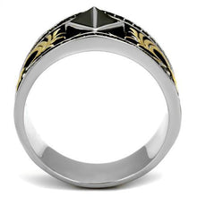 TK2232 - Two-Tone IP Gold (Ion Plating) Stainless Steel Ring with Synthetic Synthetic Glass in Jet