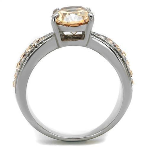 TK2249 - High polished (no plating) Stainless Steel Ring with AAA Grade CZ  in Champagne