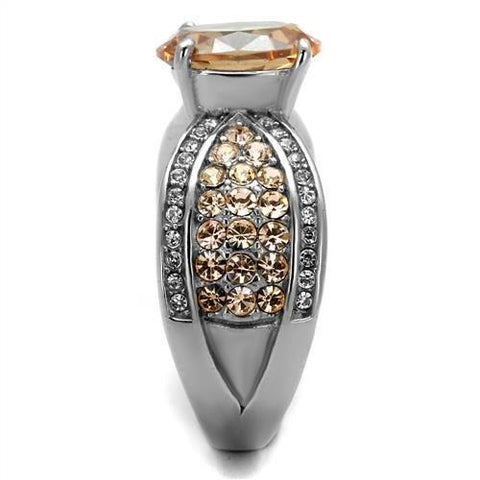 TK2249 - High polished (no plating) Stainless Steel Ring with AAA Grade CZ  in Champagne