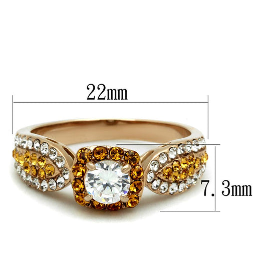 TK2250 - IP Rose Gold(Ion Plating) Stainless Steel Ring with AAA Grade CZ  in Clear