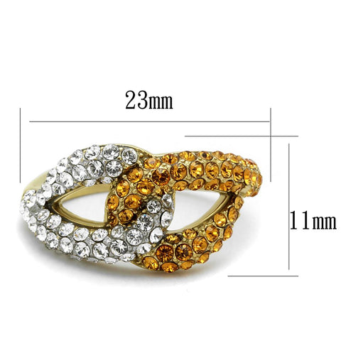 TK2251 - Two-Tone IP Gold (Ion Plating) Stainless Steel Ring with Top Grade Crystal  in Topaz