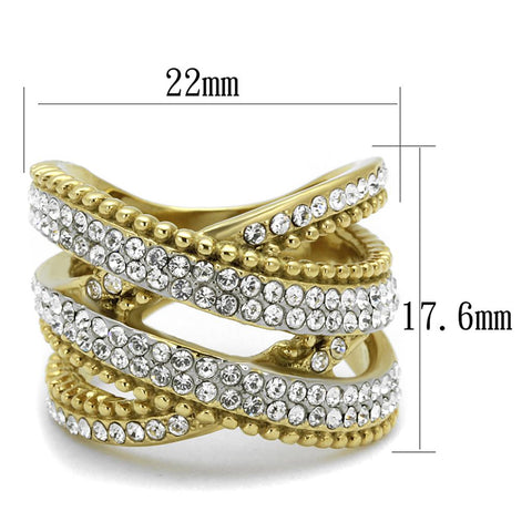 TK2252 - Two-Tone IP Gold (Ion Plating) Stainless Steel Ring with Top Grade Crystal  in Clear