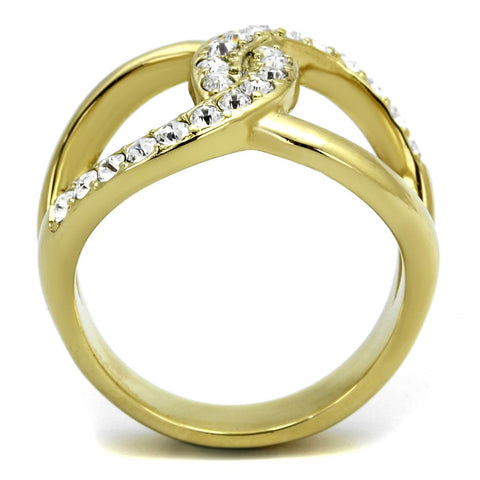 TK2253 - Two-Tone IP Gold (Ion Plating) Stainless Steel Ring with Top Grade Crystal  in Clear