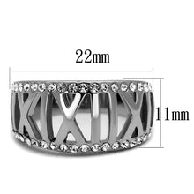 TK2257 - High polished (no plating) Stainless Steel Ring with Top Grade Crystal  in Clear