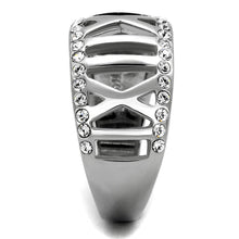 TK2257 - High polished (no plating) Stainless Steel Ring with Top Grade Crystal  in Clear